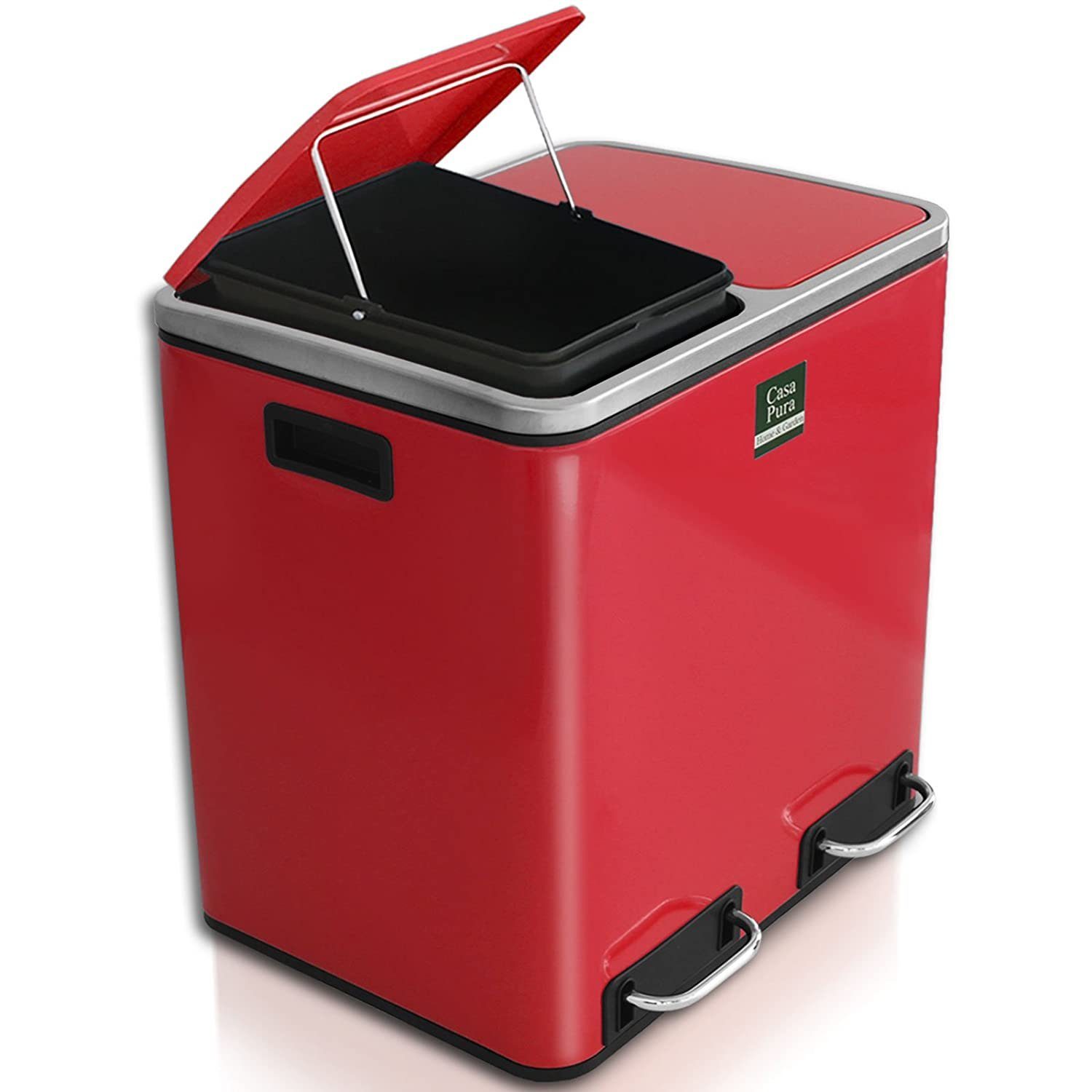 casa pura Mülltrennsystem Abfallbehälter aus Edelstahl, Fassungsvermögen & Himbeerrot 30 Liter Verschiedene Größen, Felix, Farben