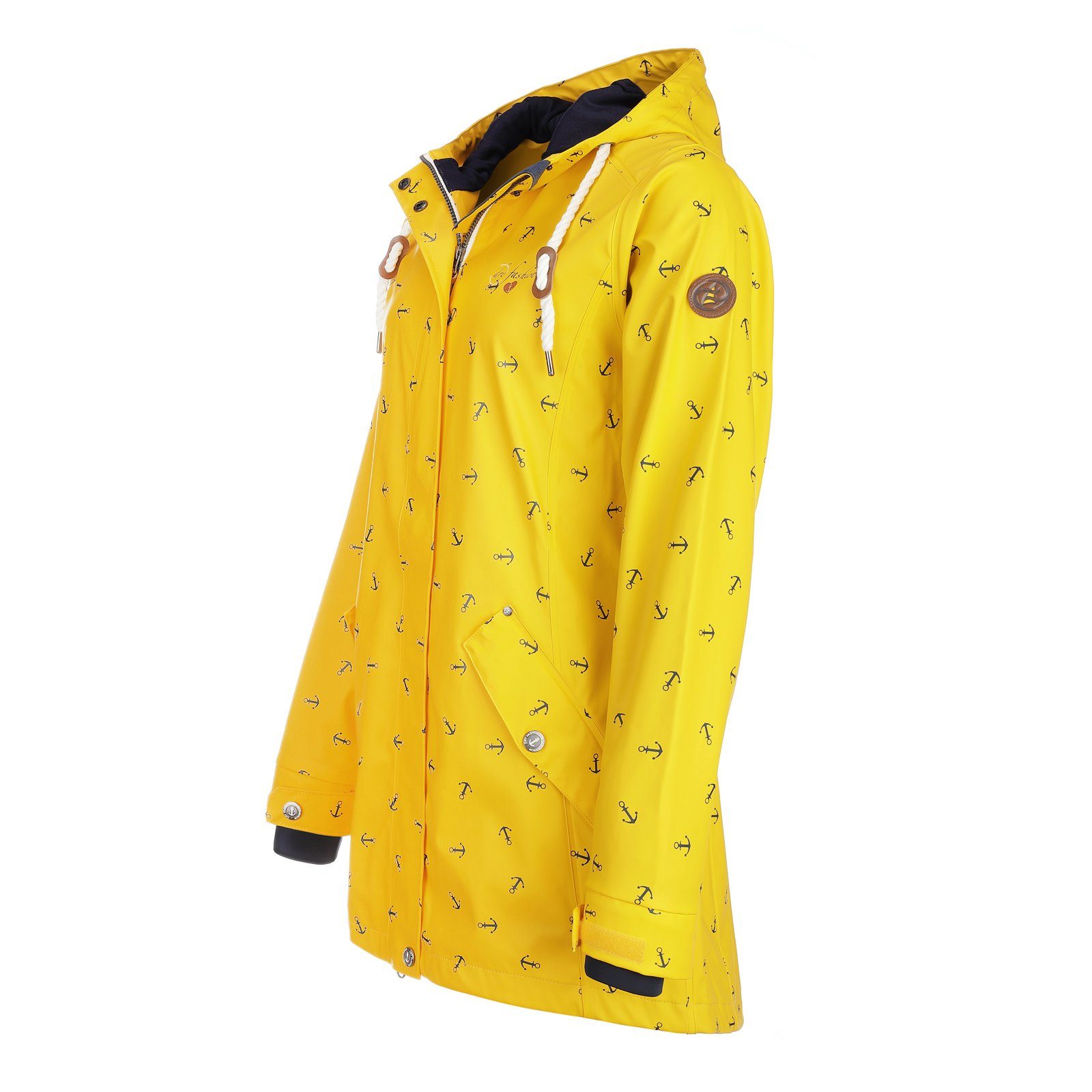 Dry Fashion Regenjacke Damen - Cuxhaven mit wasserdicht Anker-Print Jacke Kapuze Regenmantel gelb