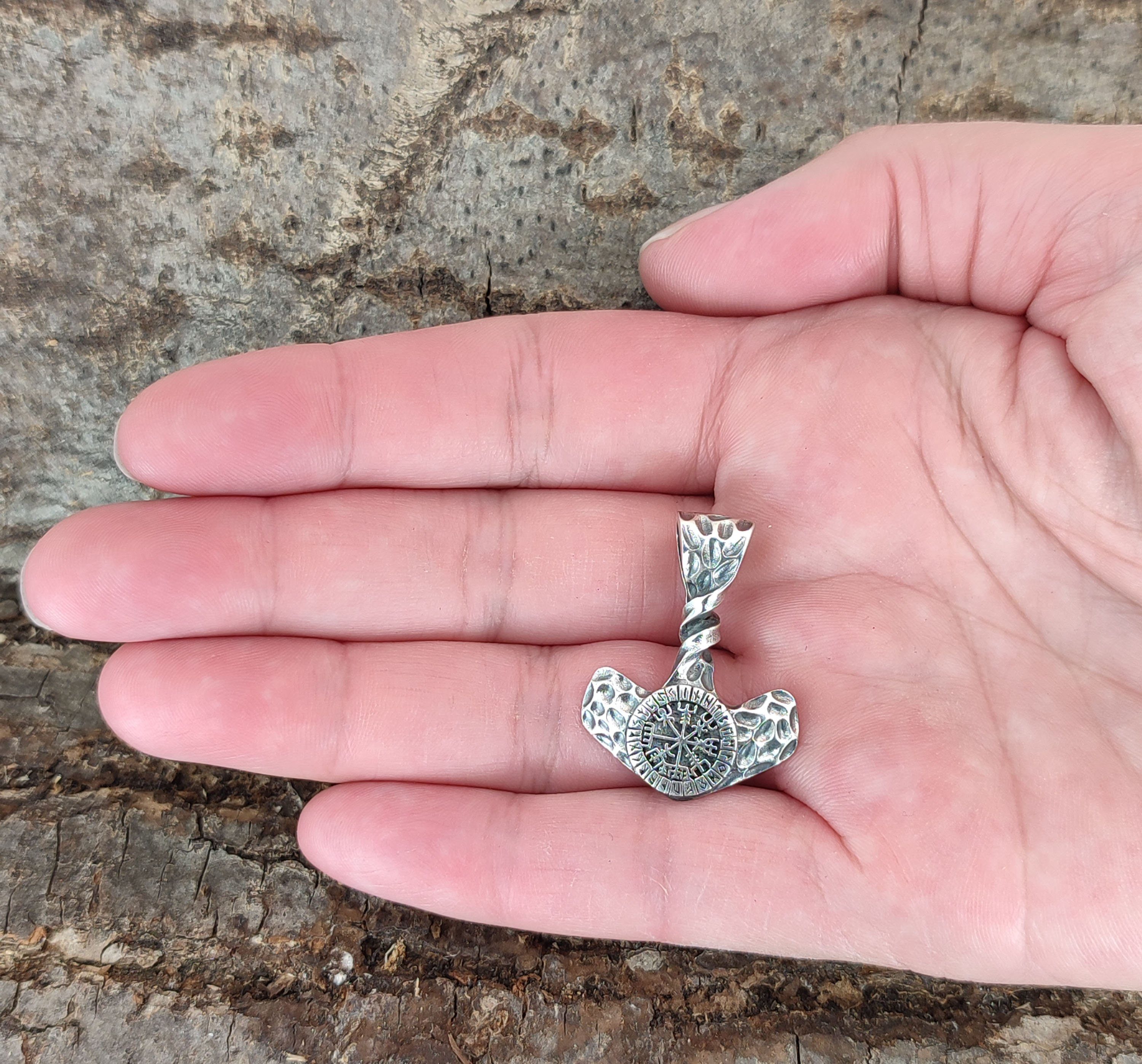 Kiss of Leather Kettenanhänger Axt Wikinger Kompass 925 Thorshammer Vegvisir Beil Axe Nr. 384