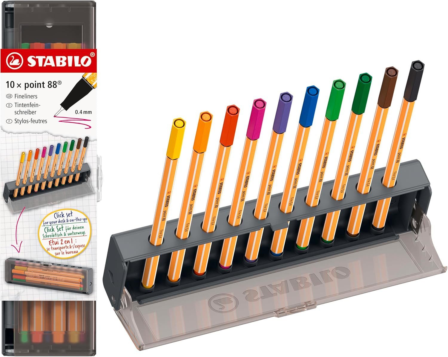 STABILO Marker STABILO point 88 Klick-Set 10er Fineliner mehrfarbig