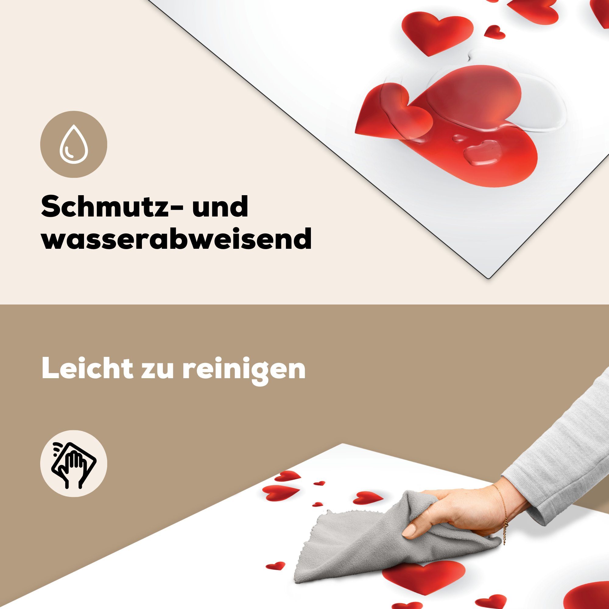 Eine 78x78 küche Illustration tlg), Pfades MuchoWow für Ceranfeldabdeckung, cm, Herzen, der Arbeitsplatte Vinyl, Herdblende-/Abdeckplatte (1 eines