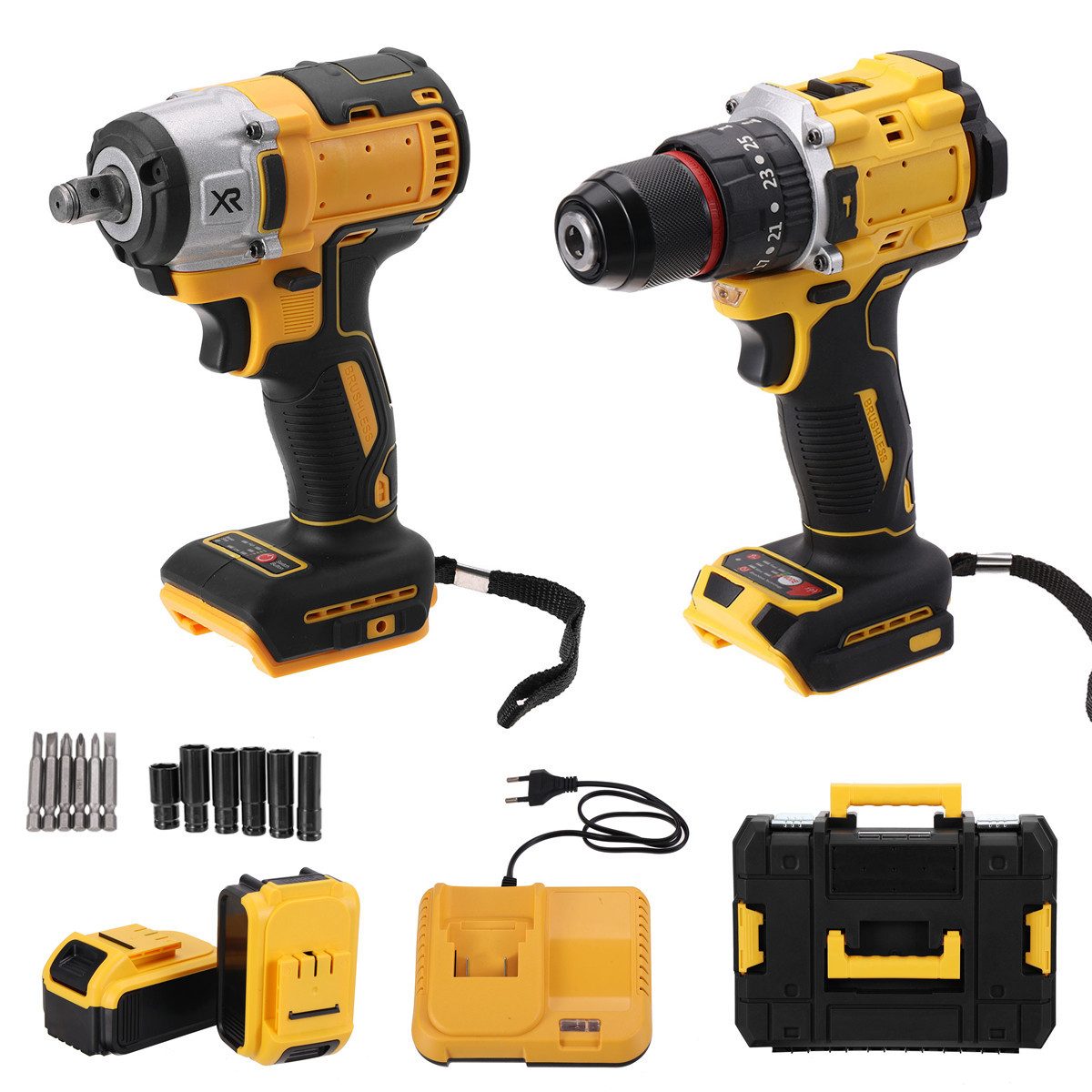 Insma Akku-Schlagschrauber mit Akku-Bohrschrauber Set, 1800 U/min, 350 Nm, (18-tlg., Mit 2x 15000 mAh Akkus, 6 x Stecknüsse, 6x Schrauberbits), Ladegerät und Koffer