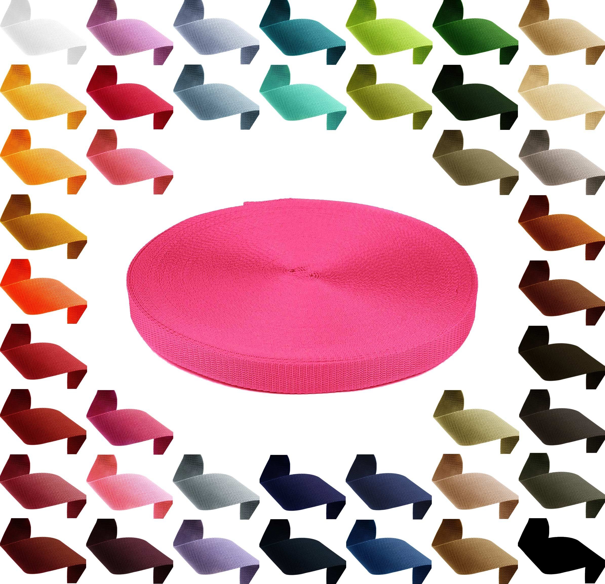 maDDma 50m PP Gurtband, Polypropylen, 20mm breit, 1,3mm stark, Farbwahl Rollladengurt, 516 pink
