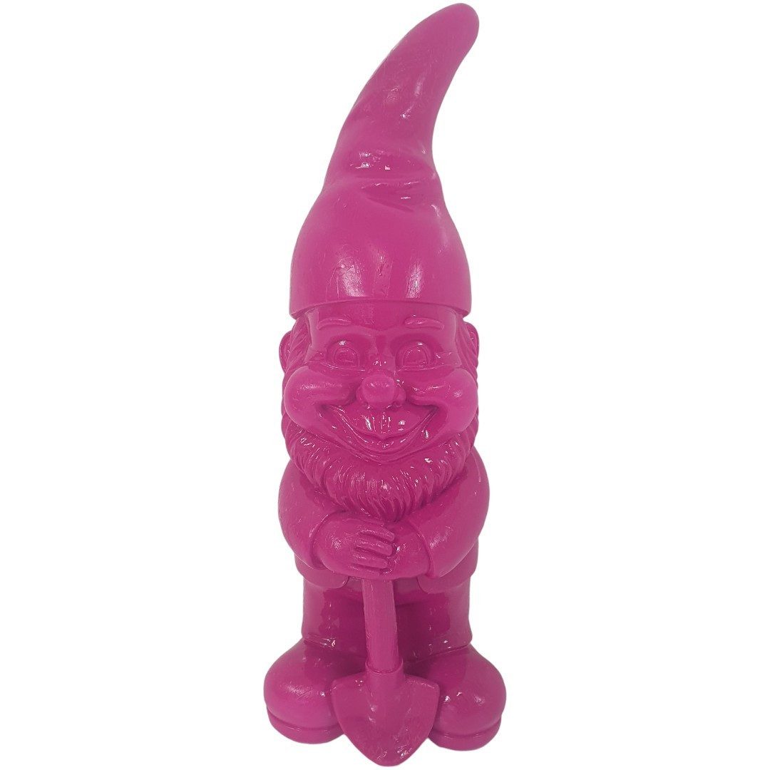 Figurendiscounter Gartenfigur Dekofigur Zwerg mit Spaten 17,5 x 6 cm magenta