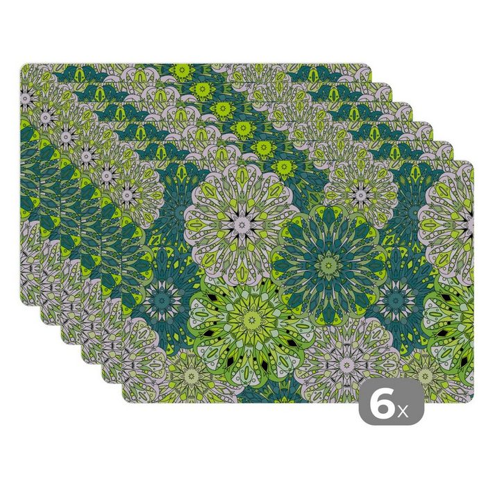 Platzset Mandala - Limette - Grün - Muster MuchoWow (6-St) Platzset Platzdecken Platzmatte Tischmatten Schmutzabweisend