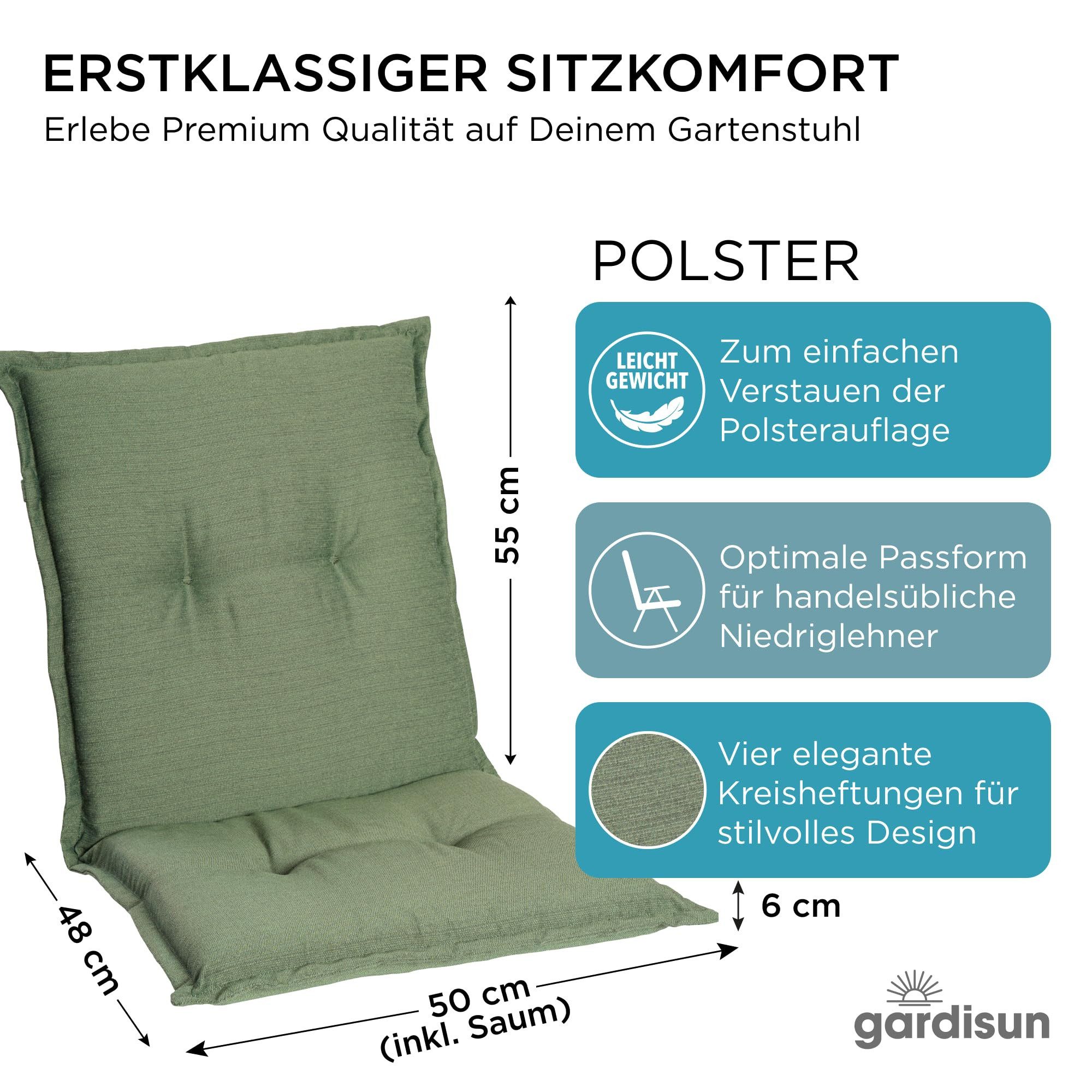 Gardisun Auflagekissen Gartenstuhlauflagen Polyester 6cm Dick Niedrig, (Extra dicke Sitzauflage, 1-8er Set, versch. Muster)