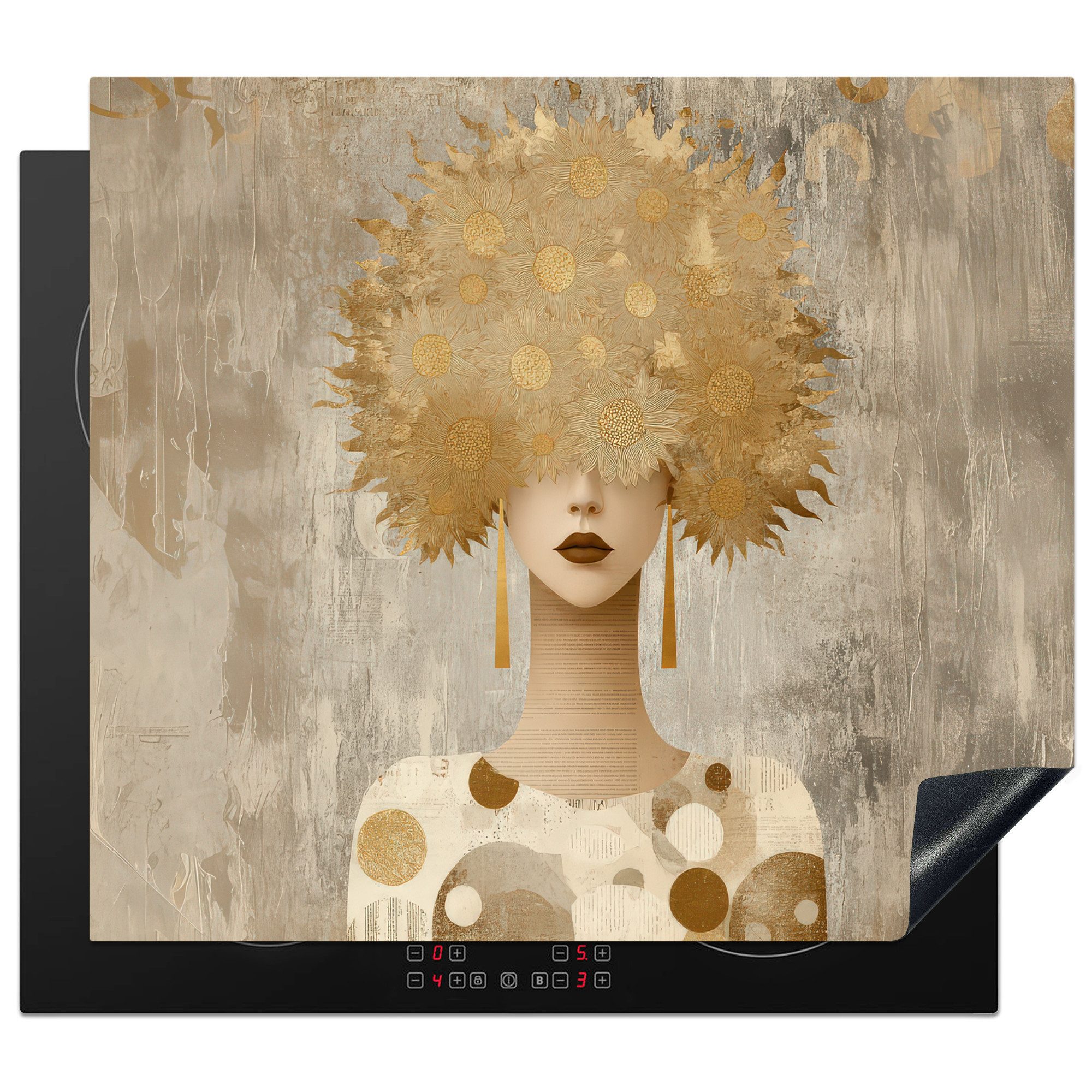 MuchoWow Herd-Abdeckplatte Gold - Porträt - Frau, Vinyl, (1 tlg), Abdeckplatte für Ceranfeld, Herd Inductionsmatte, 60x50 cm