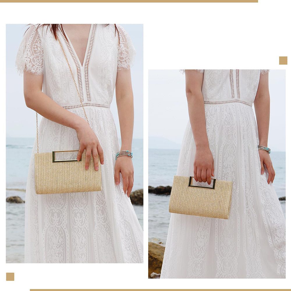 Coonoor Strandtasche Damen Strandtasche Stroh, Straw Clutch, Bohemian Clutch Stroh