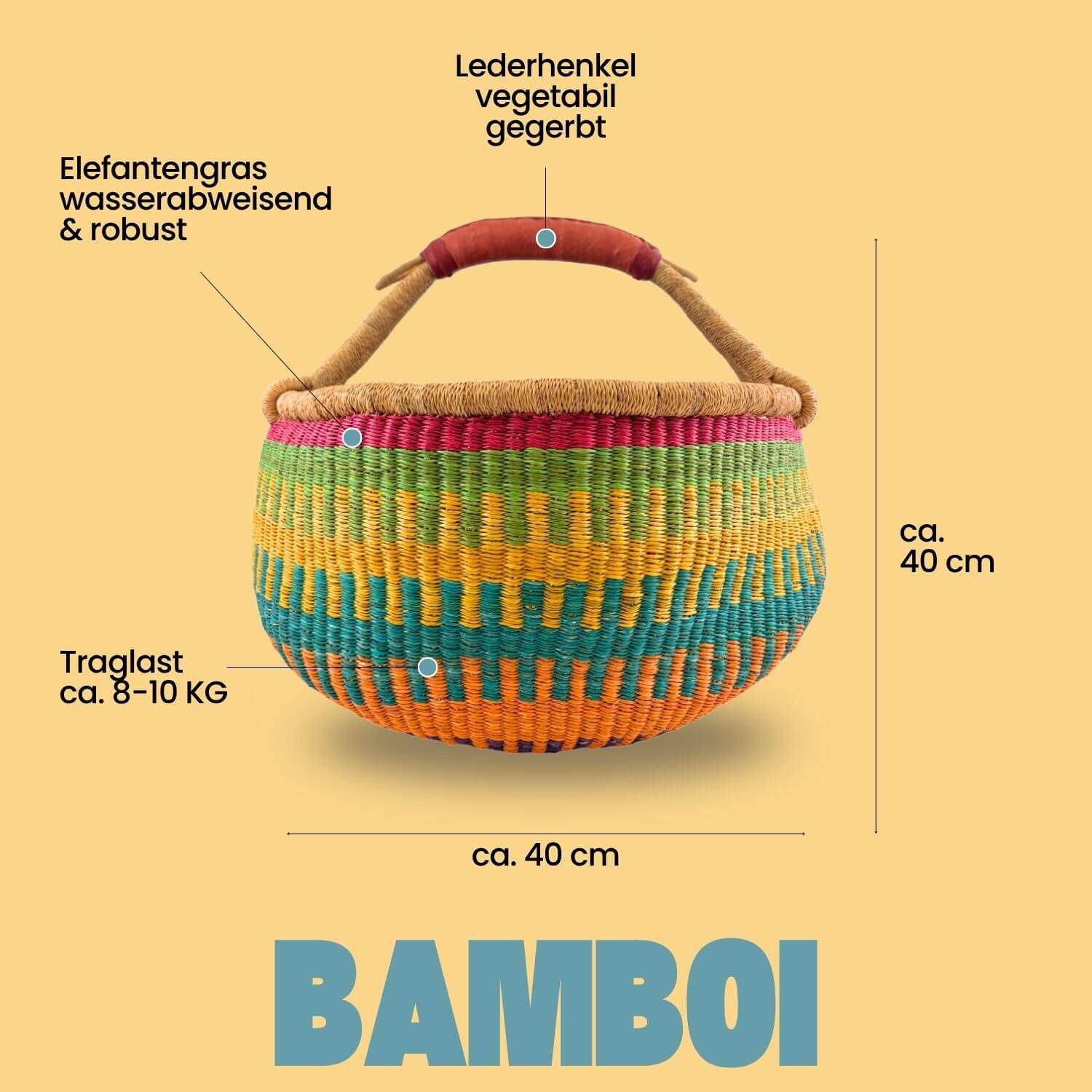 Einkaufskorb Bolga Korb - Bamboi - Rund, Kunstvoll geflochtene Bolga Körbe günstig online kaufen