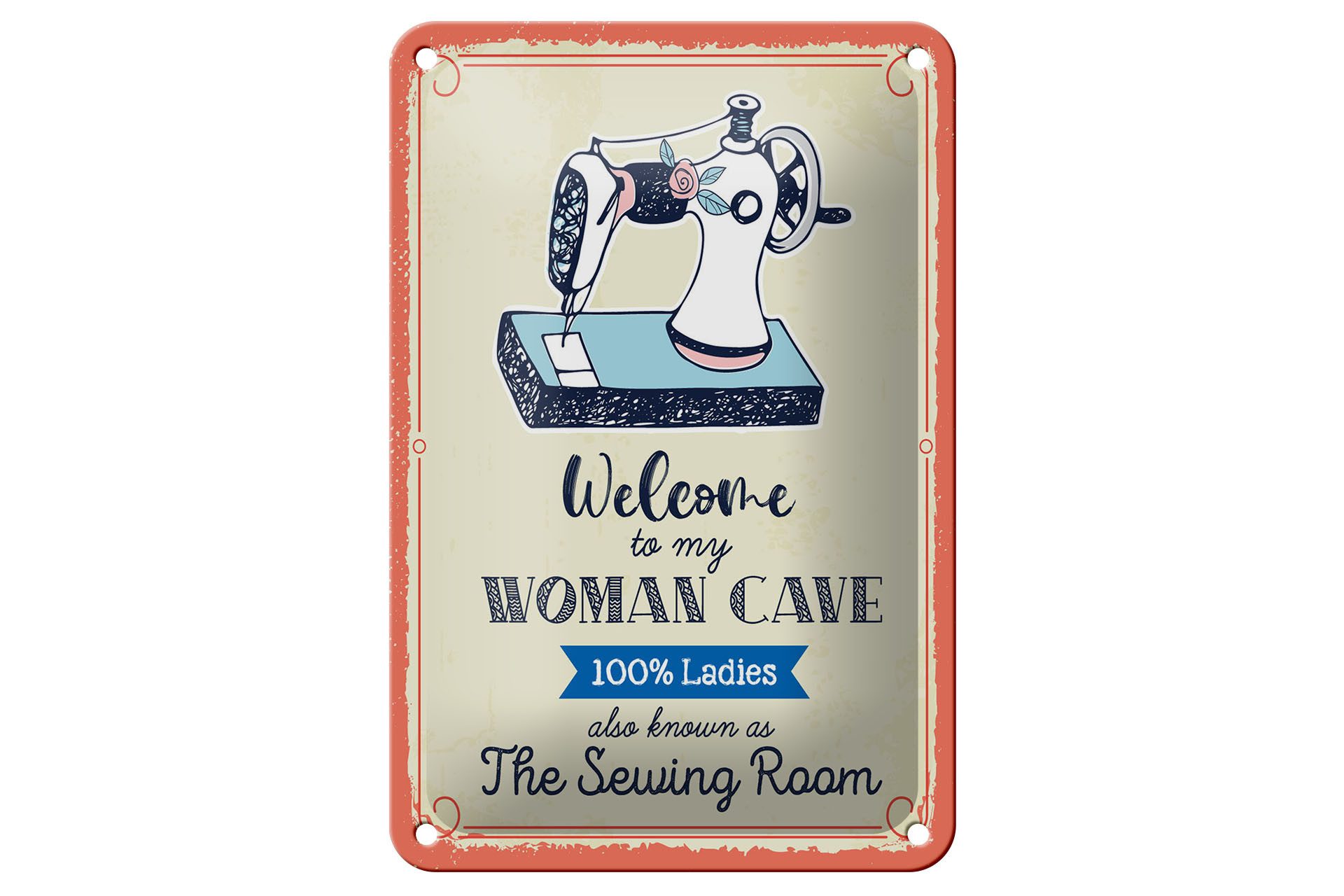 Femer GmbH Metallschild Spruch 12x18 cm Welcome to my woman cave, (1 St), gewölbte Oberfläche, abgerundete Ecken, umgeschlagene Kanten