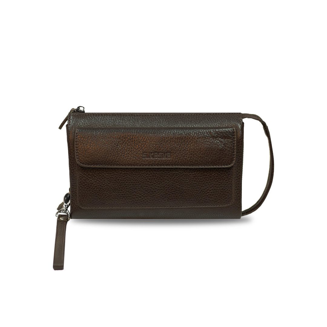 Mini Geldbörse Braune Herren Leder Handgelenktasche – Elegante Clutch & Geldbörse