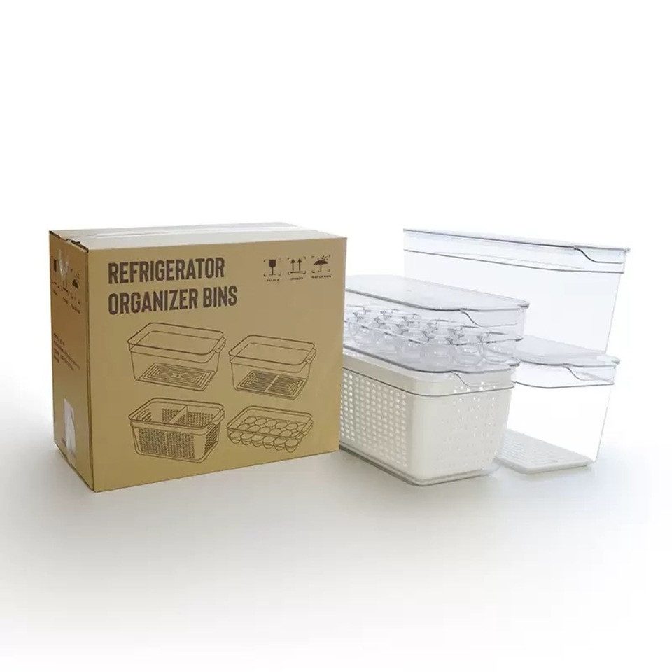 Creliv Korbeinsatz, Kühlschrank Organizer Set 4-tlg, Frischhalteboxen mit Deckel, Stapelbar, BPA Frei