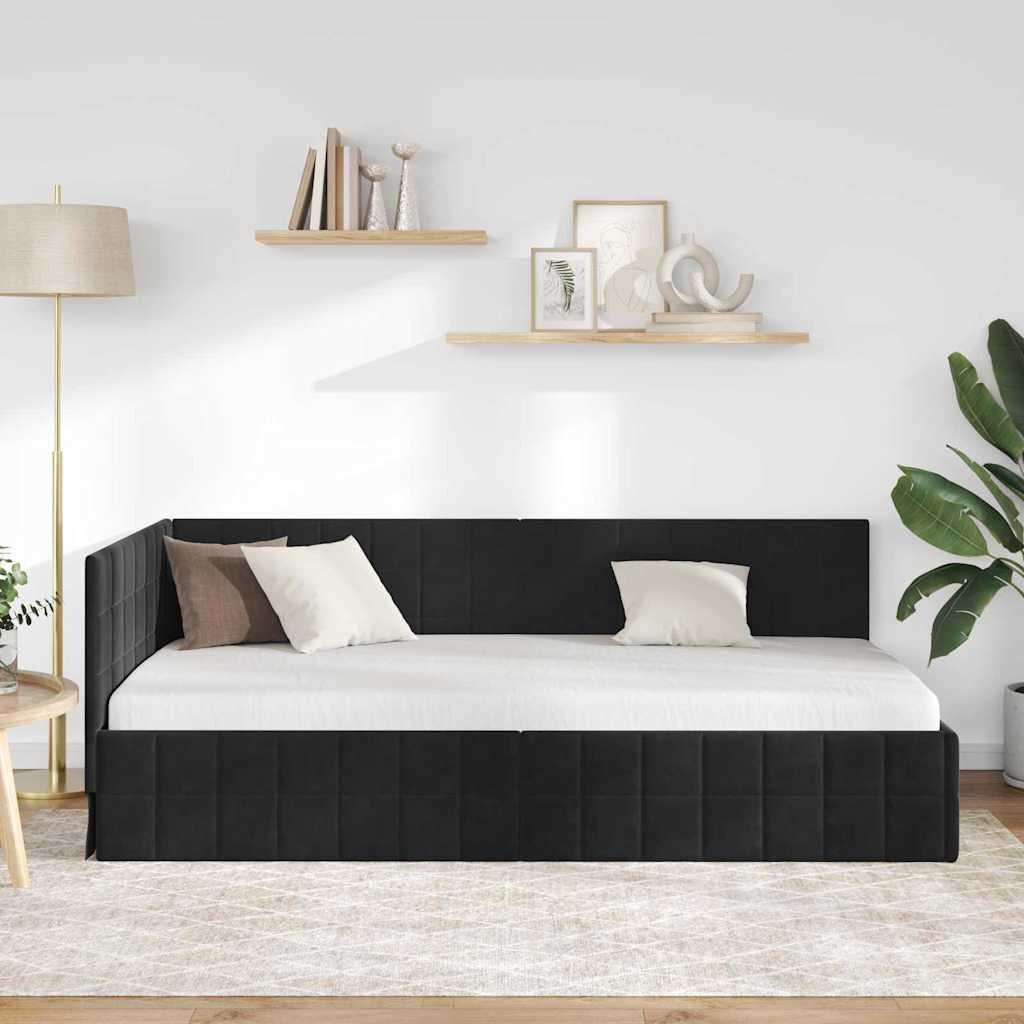 vidaXL Bett Eckbettgestell mit Kopfteil Schwarz 90 cm x 190 cm Samt (1-tlg) günstig online kaufen