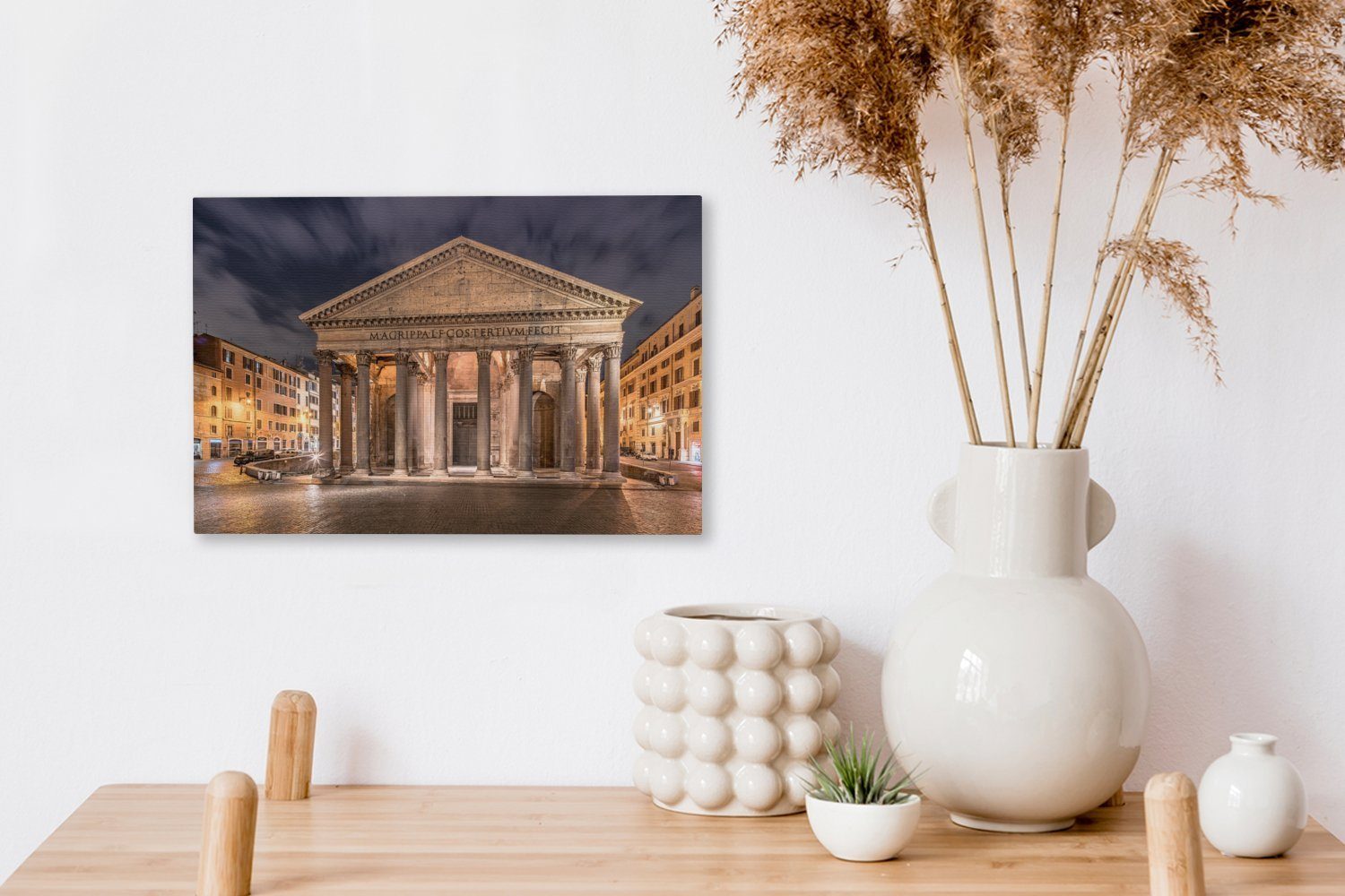 OneMillionCanvasses® Leinwandbild mit St), Leinwandbilder, schöner Wanddeko, Aufhängefertig, Wandbild am in Pantheon Frontansicht Rom, Beleuchtung Abend cm 30x20 (1