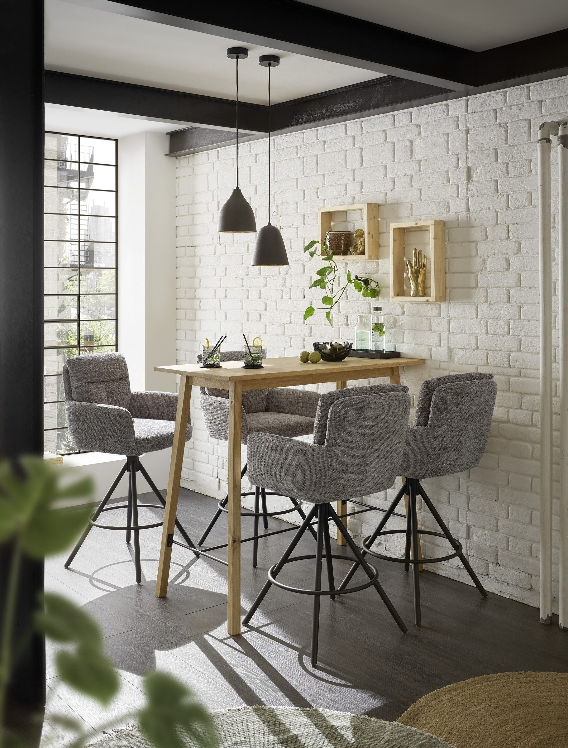 freiraum Barhocker Sofia (2er Set), (2er Set) drehbar, Armlehnen, grau, schwarz - 54x103,5x60 (BxHxT)