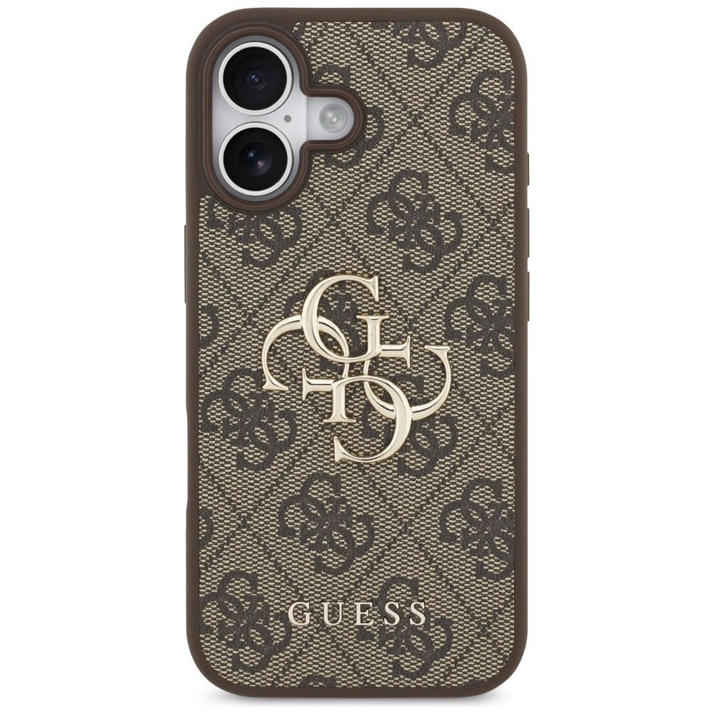 Guess Handyhülle iPhone 17 Kunstleder braun Big Logo Metall goldfarben 6,3 Zoll, Kantenschutz