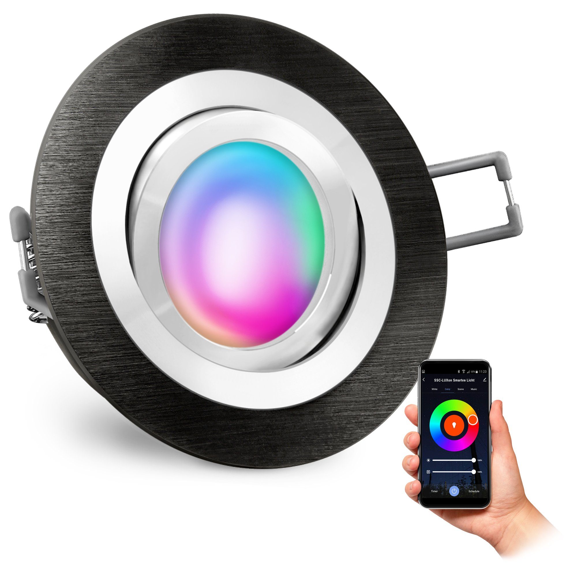 SSC-LUXon LED Einbaustrahler RF-2 Einbauspot schwenkbar mit GU10 LED RGB WiFi dimmbar in rund, RGB & Weißtöne