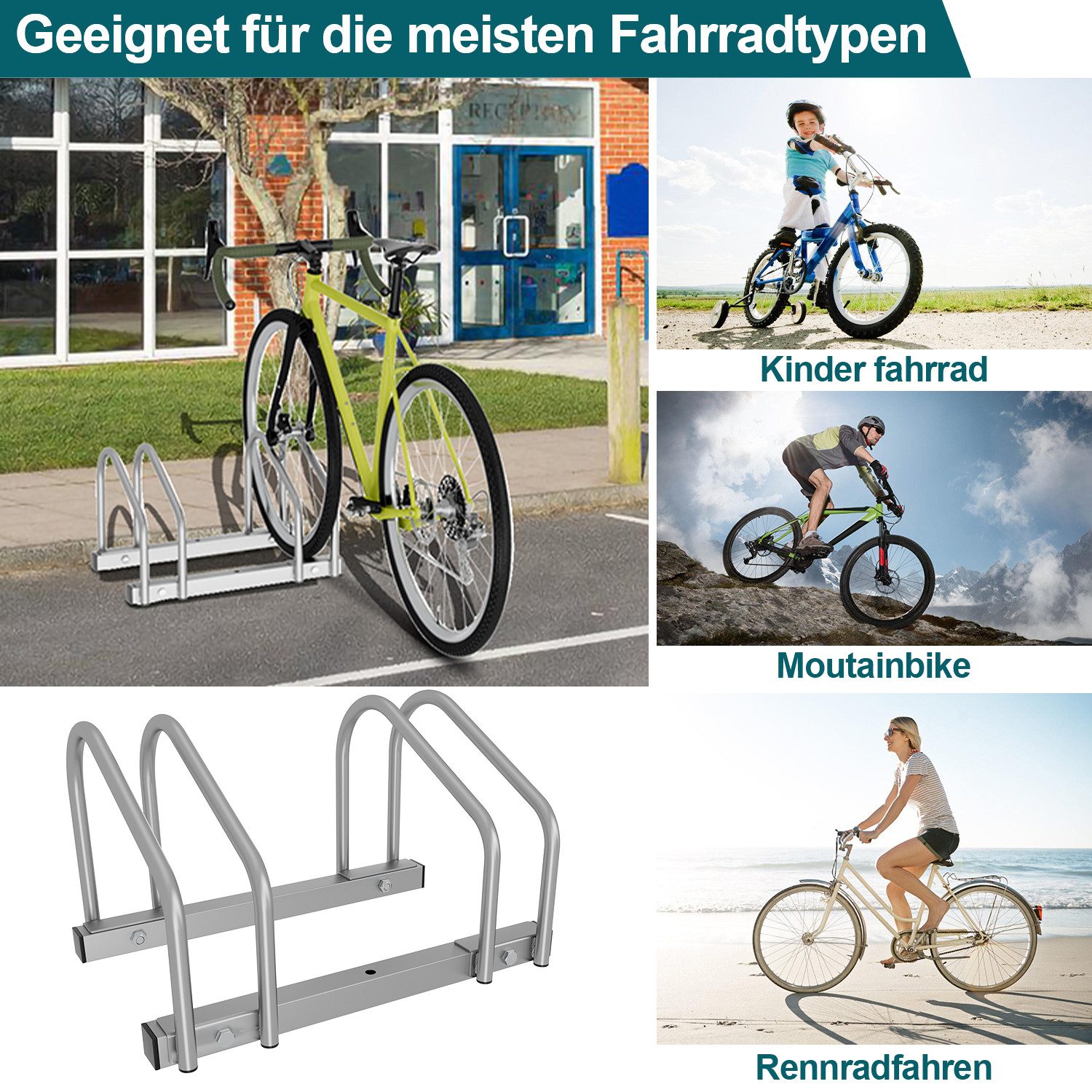 Clanmacy Fahrradständer Radständer Boden- und Wandmontage, aus Verzinkter Stahl, Verwendbare Reifenbreite: 3,5-5,5 cm
