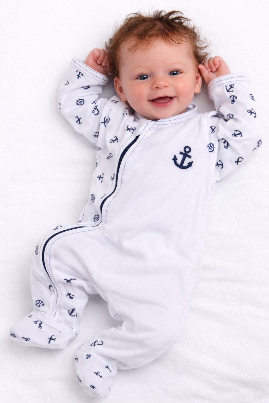 Strampler Baby Anzug Einteiler in Weiß mit Reißverschluss und Kratzschutz