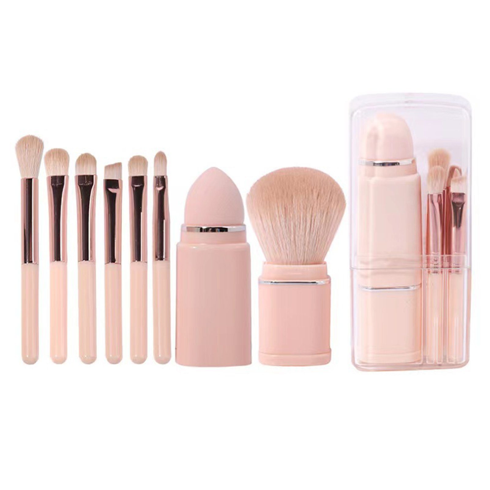 Rutaqian Augen-Make-Up-Set 8 In 1 Einziehbares Make-Up-Pinsel-Set Tragbar Mini Gesichts Pinsel, Lippenpinsel, Highlight/Lidschattenpinsel,Foundation-Mischpinsel, multifunktionale Kosmetikpinsel mit tragbarem Etui