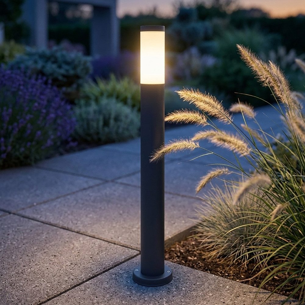 etc-shop Außen-Stehlampe, Leuchtmittel nicht inklusive, Außen Stehleuchte Edelstahl Säule anthrazit opal Garten