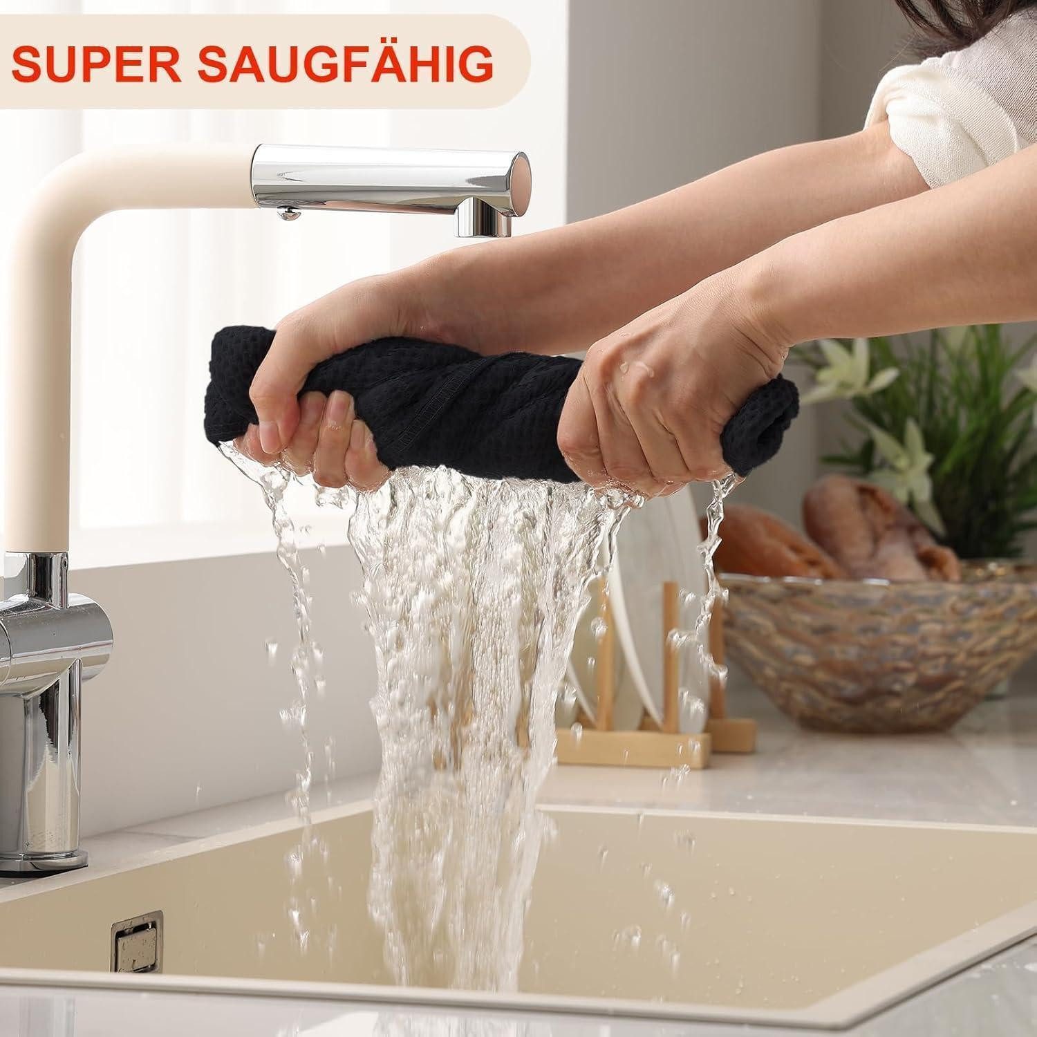 LuxusKollektion Geschirrtuch Geschirrtücher 100% Baumwolle 6er Set Schwarz 30x30cm Weich Saugfähig – Bild 4 von 5