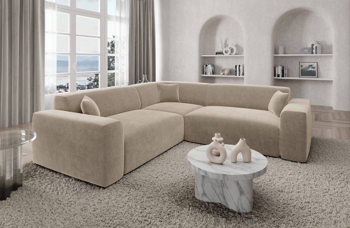 Sofa Dreams Ecksofa Polster Stoff Samtstoff Designer Sofa Mallorca L Form Stoffsofa, Loungesofa beige02