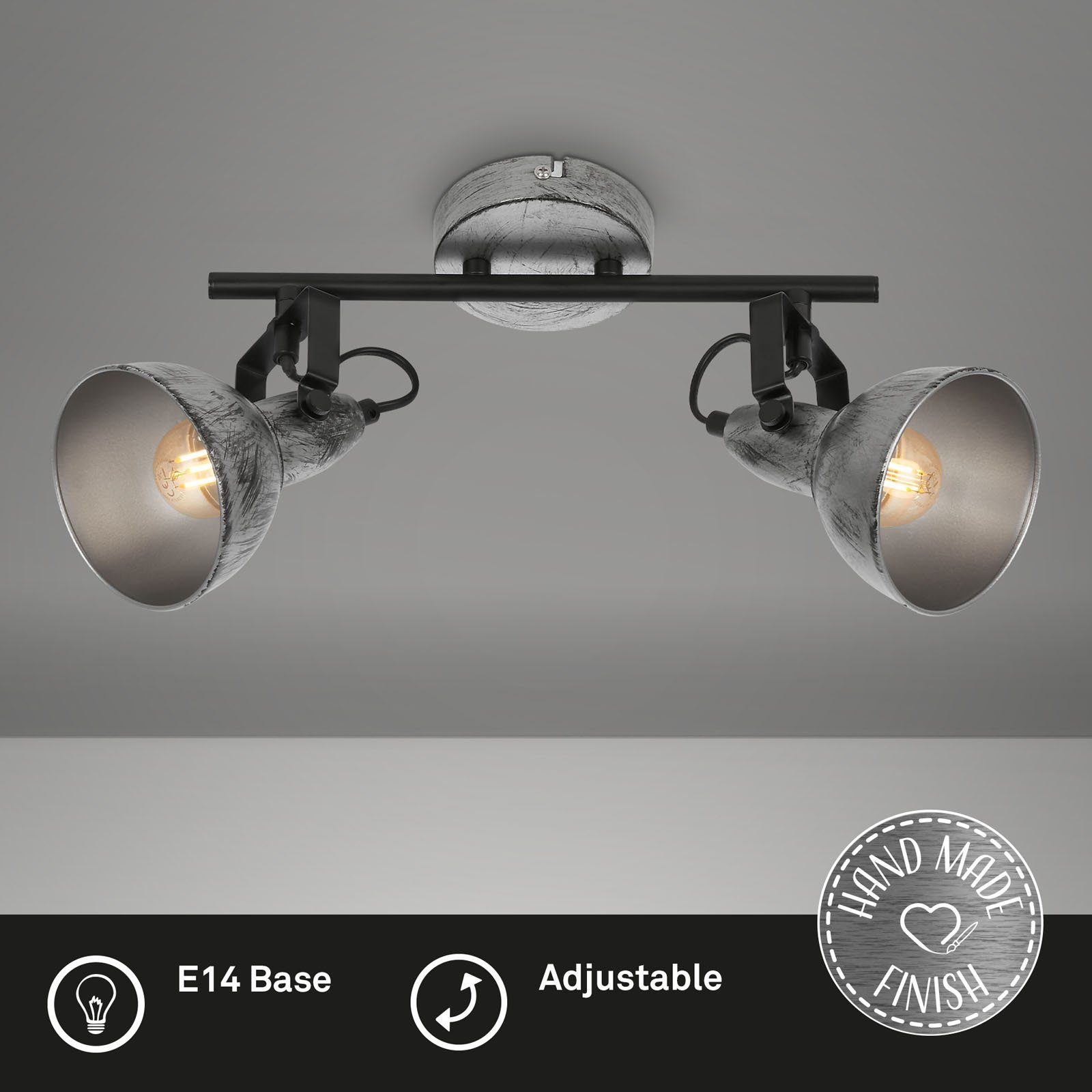 Briloner Leuchten max.40W, Antik-Silber, 2049-024, ohne Deckenlampe, schwenkbar, retro, Deckenleuchte 30,5x10x18cm, E14, Wohnzimmer Leuchtmittel