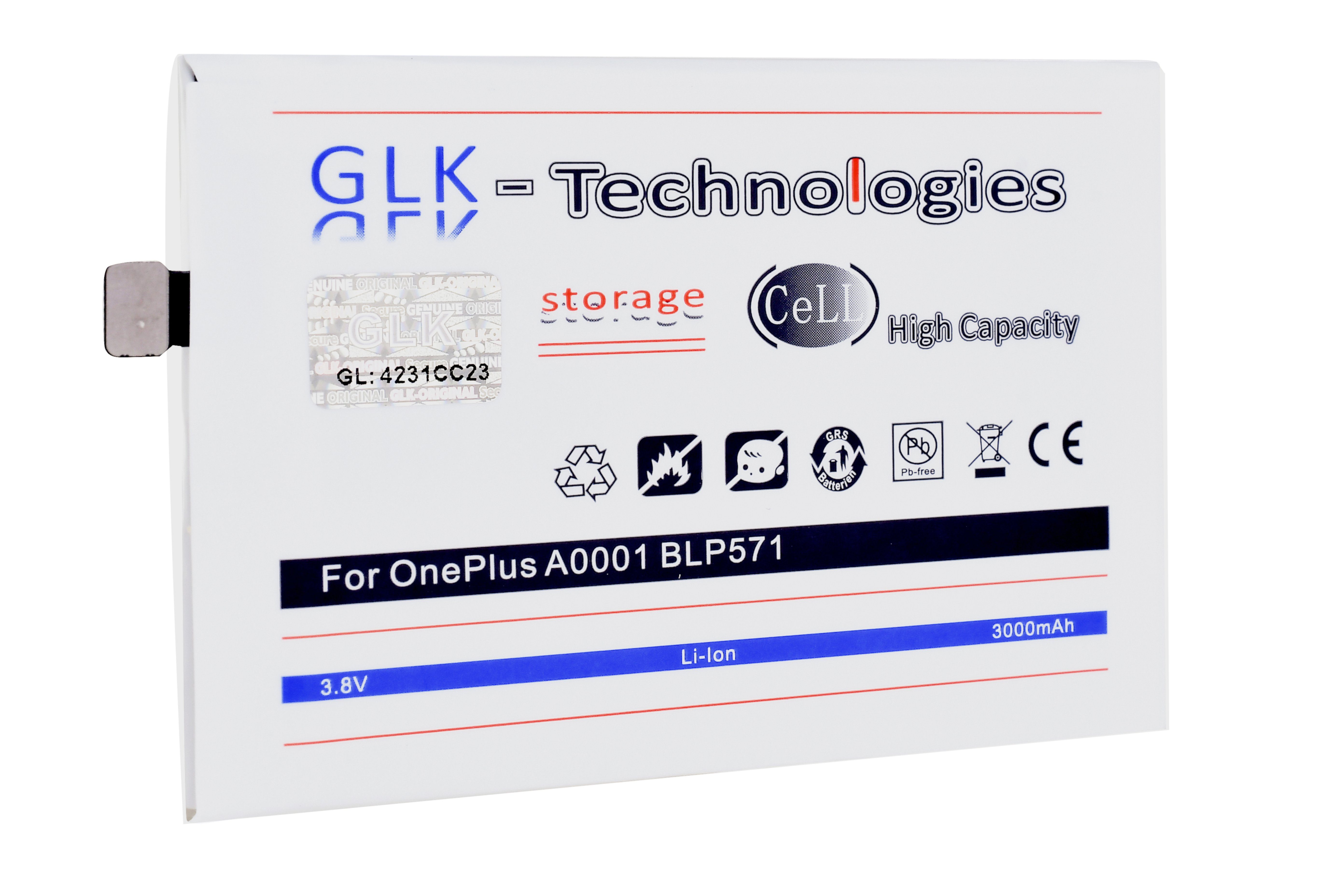 Ersatzakku accu, Power Smartphone-Akku 3000 Kit Original GLK-Technologies BLP571, 3000 Set V) NEU Akku, A0001 mAh mAh Oneplus inkl. One High 1+ GLK-Technologies (3.8 Battery, Werkzeug für