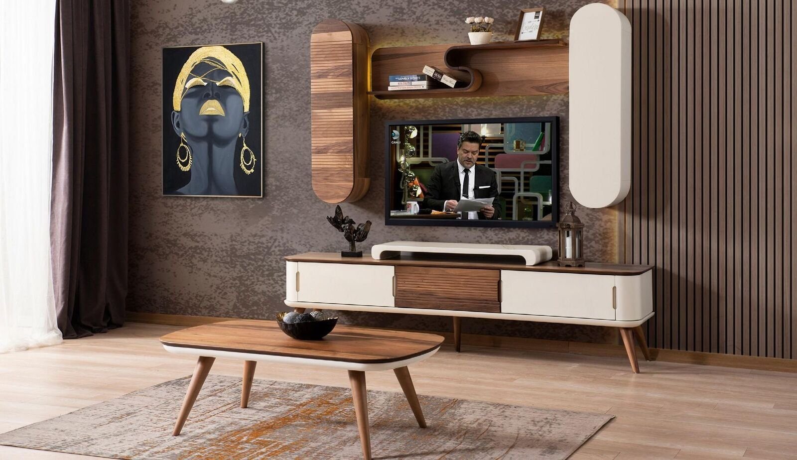JVmoebel Wohnzimmer-Set Luxus Wohnwand Set mit Couchtisch Wohnwände Sidebord rtv ständer tv, (2-St., TV-Ständer und Couchtisch)