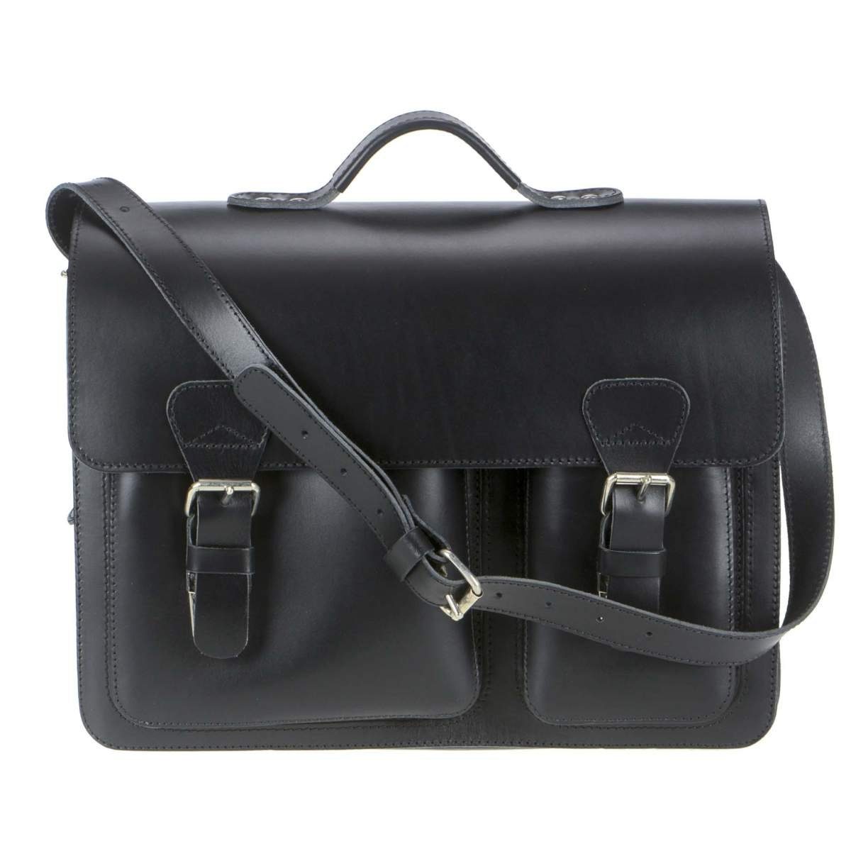 Ruitertassen Aktentasche Classic Adult, 40 cm Lehrertasche mit 2 Fächern, Schultasche, dickes rustikales Leder schwarz