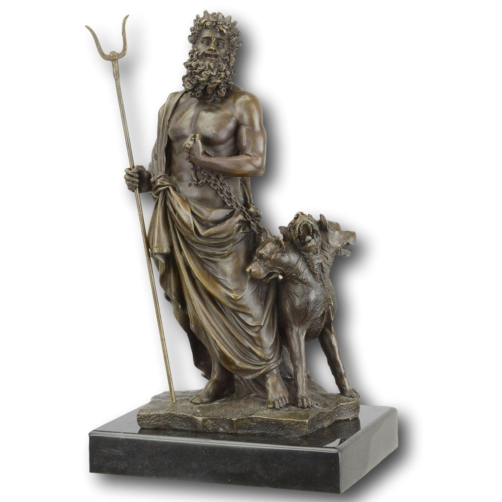 Aubaho Skulptur Bronzefigur Hades und Cerberus Gott Mythologie Bronze Skulptur Antik-S