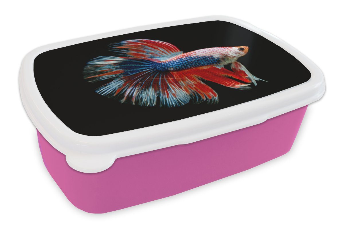 MuchoWow Lunchbox Fisch - Meerestier - Schwanz - Blau, Kunststoff, (2-tlg), Brotbox für Erwachsene, Brotdose Kinder, Snackbox, Mädchen, Kunststoff rosa | Lunchboxen