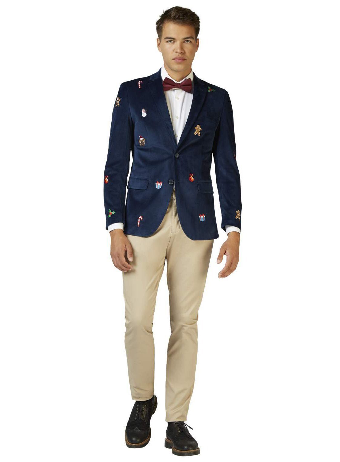 Opposuits Partyanzug X-Mas Icons - weihnachtlicher Blazer dunkelblau, Samtiger Blazer in hochwertiger ausführung