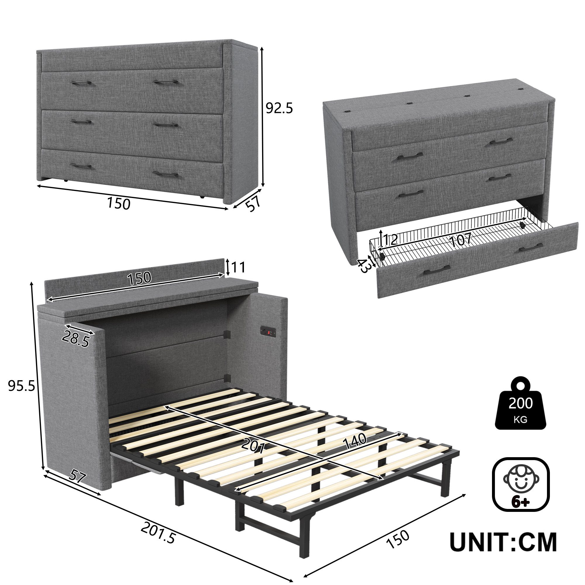Ulife Schrankbett mit einer Schublade,Ablagefach,Mobiles Bett,Umbaubares Pl günstig online kaufen