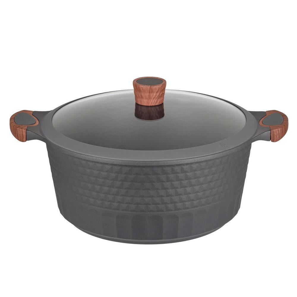 RESTO Kitchenware Kochtopf Capella, Schmortopf antihaftbeschichtet und spülmaschinenfest, Aluminiumguss (2-tlg), mit Glasdeckel und stoßdämpfendem Silikonrand, im Geschenkkarton