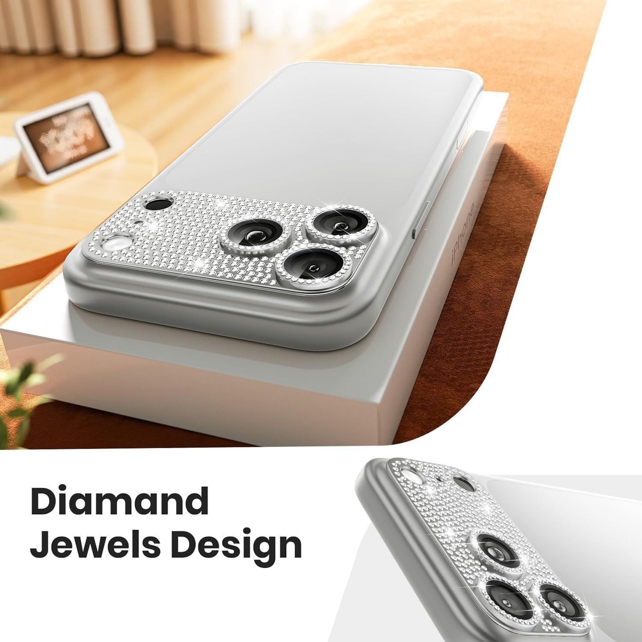 Wigento Handyhülle Für Apple iPhone 17 Pro Kamera Diamant Design Schutz Metall Silber, Aluminiumlegierung, hohe Lichtdurchlässigkeit, Anti-Fingerprint