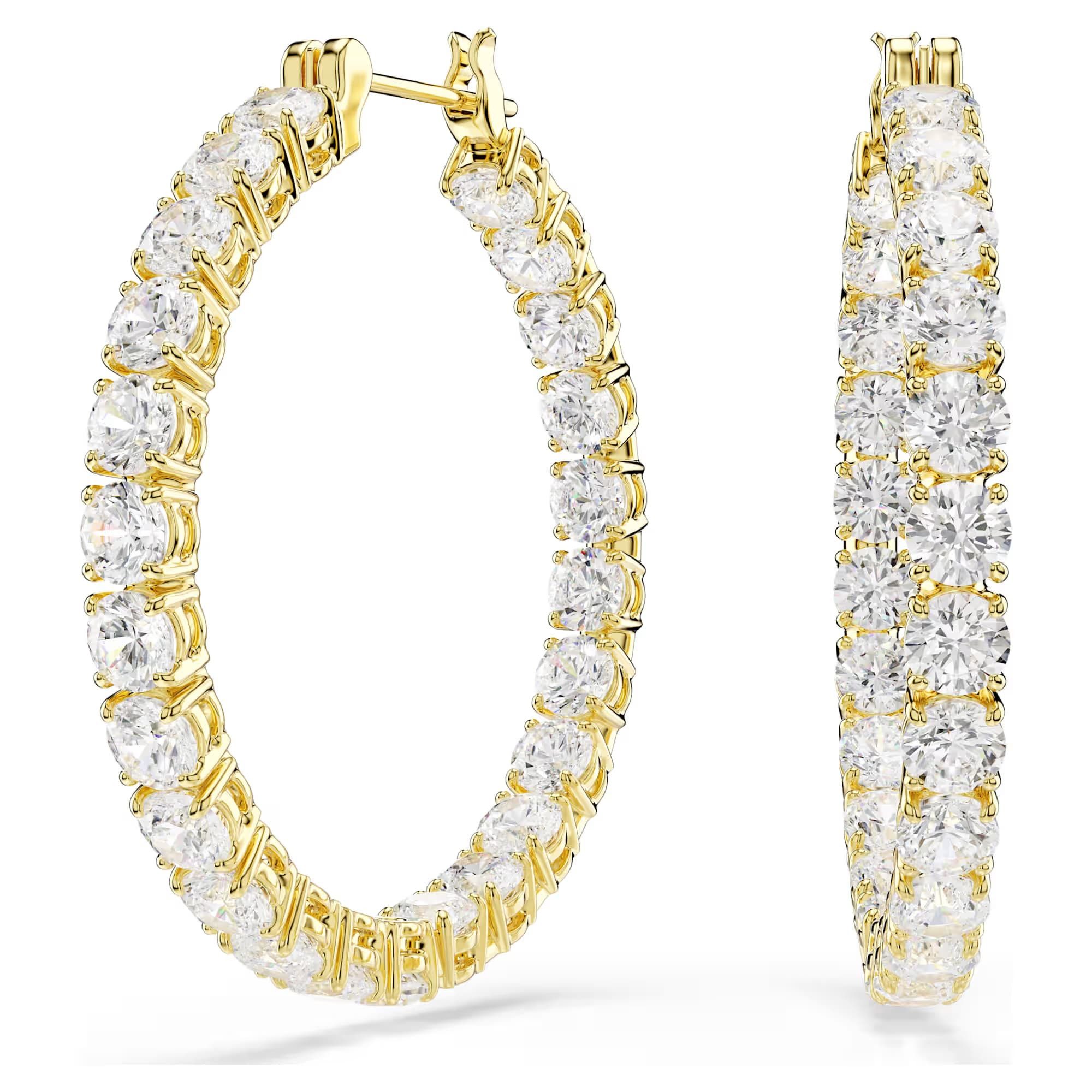 Swarovski Paar Creolen Swarovski Creolen Matrix 5750620 Rundschliff, Weiß, 18k Goldplattiert (kein Set, 2-tlg., inkl. edelm Schmucketui)