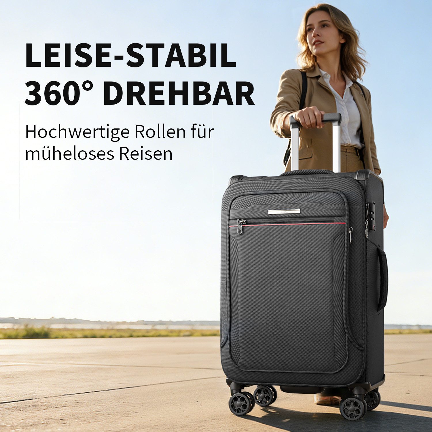 Verage Weichgepäck-Trolley Toledo Weichschalenkoffer Reisekoffer, 4 Rollen, TSA-Schloss, 4 Rollen Trolley Volumenerweiterung bei S/M/L/Sets