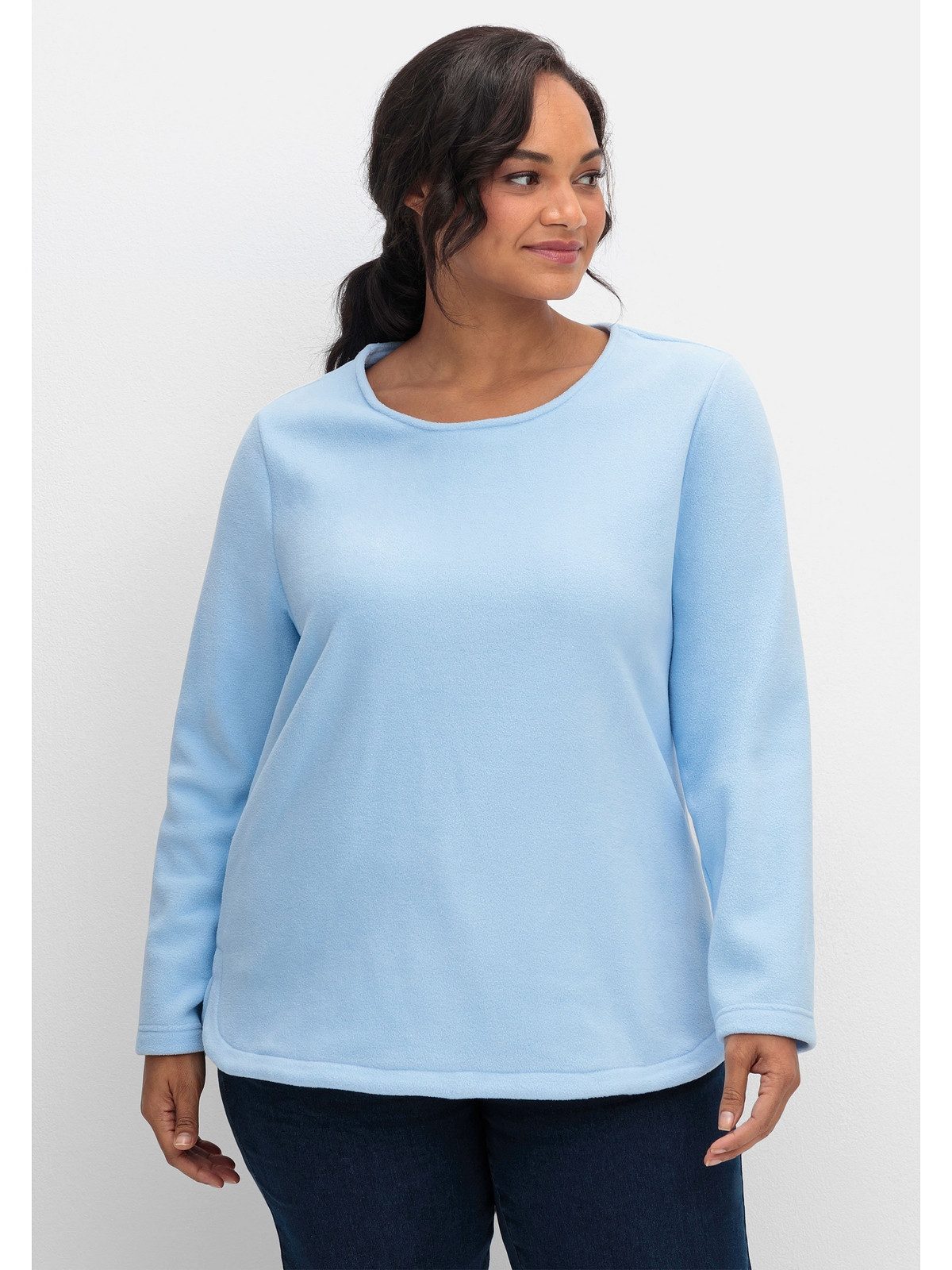 Sheego Fleecepullover Große Größen mit abgerundetem Saum