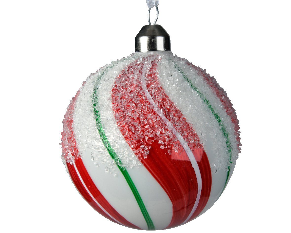 Decoris season decorations Weihnachtsbaumkugel, Weihnachtskugeln Set 8cm Streifen Glas 3er weiß rot / mit Muster