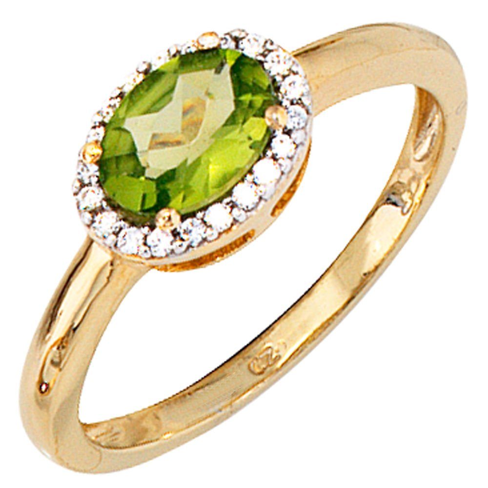 Schmuck Krone Diamantring Ring 20 Gold Gold Peridot Gelbgold, 585 & Diamanten Brillanten 585