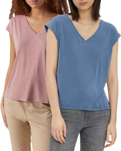 Vero Moda T-Shirt (2er-Pack) Basic Shirt mit V-Ausschnitt im Doppelpack