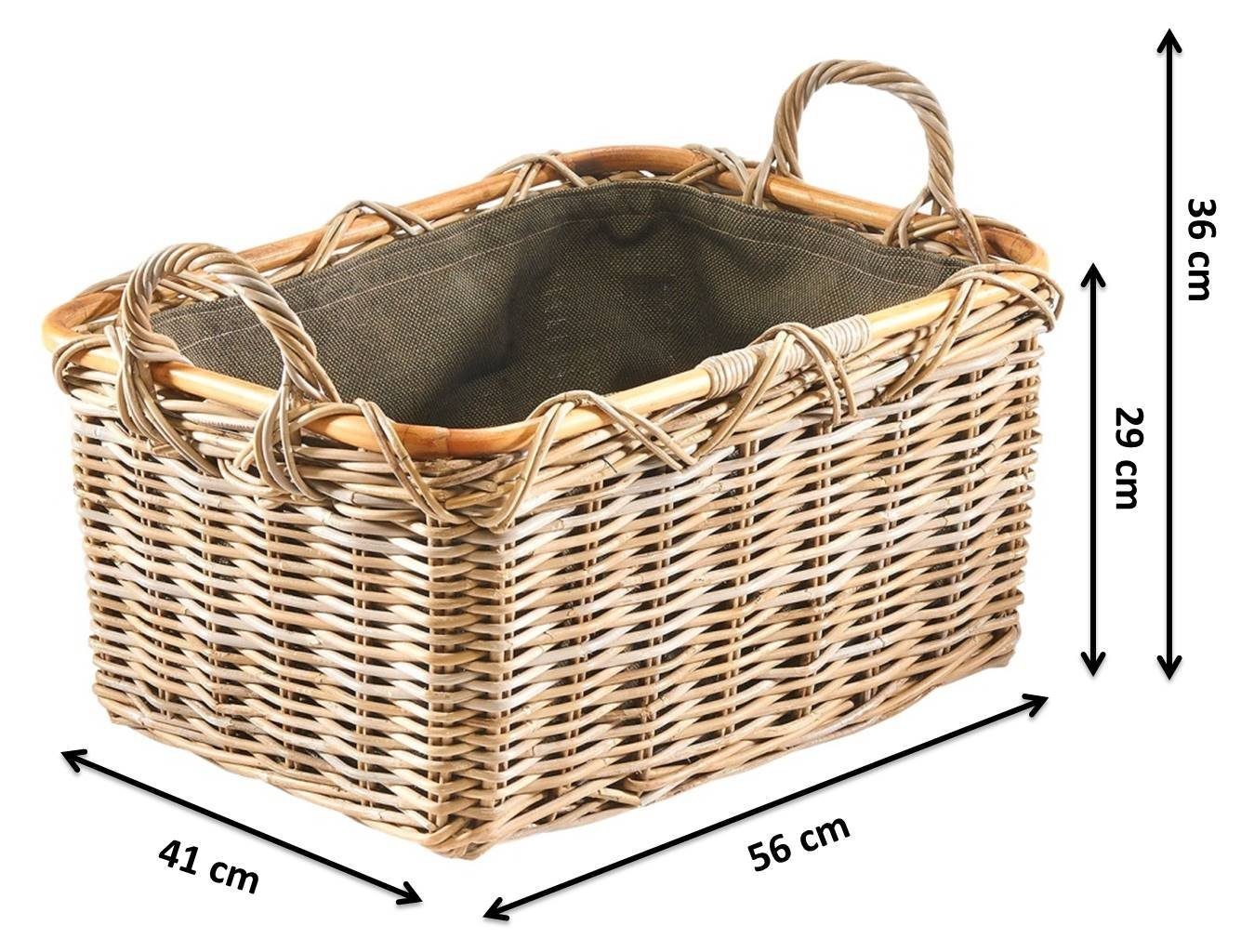 Kobolo Kaminholzkorb Holzkorb aus Rattan grau mit Griffen und Jute