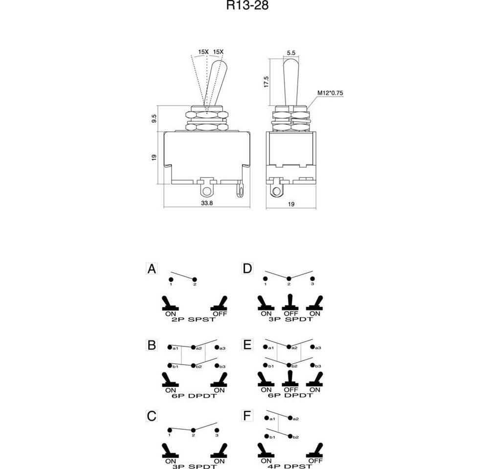 Thumbnail - TRU COMPONENTS Schalter Kippschalter, Metallhebel