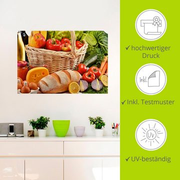 Artland Wandbild Gesund Leben - Obst und Gemüsekorb, Lebensmittel (1 St), als Alubild, Leinwandbild, Wandaufkleber oder Poster in versch. Größen