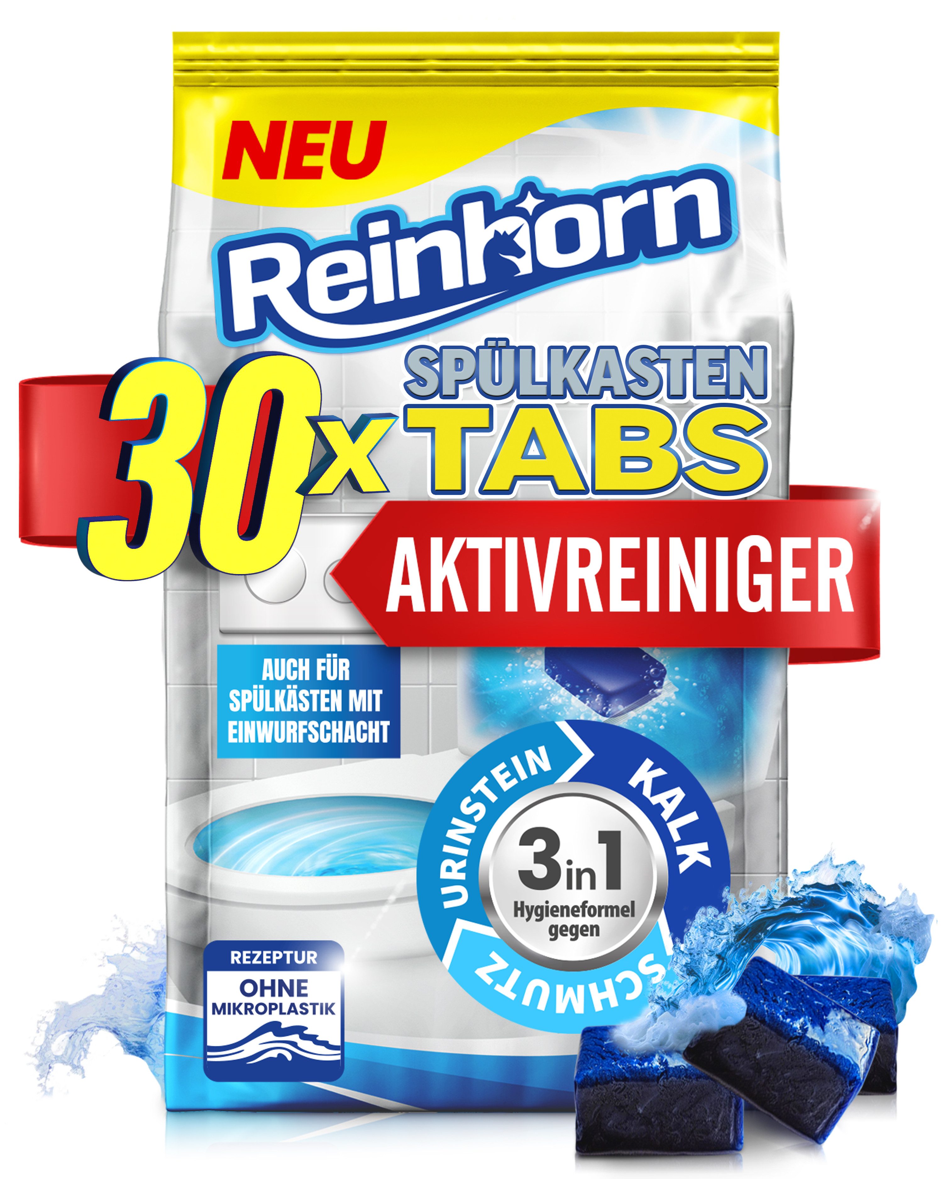 Reinhorn Spülkasten Tabs Wasserkastenwürfel 3in1 Aktivreiniger Entkalker WC-Reiniger (30 Tabs, [- Wasserkastenwürfel mit Aktivreiniger 3in1)