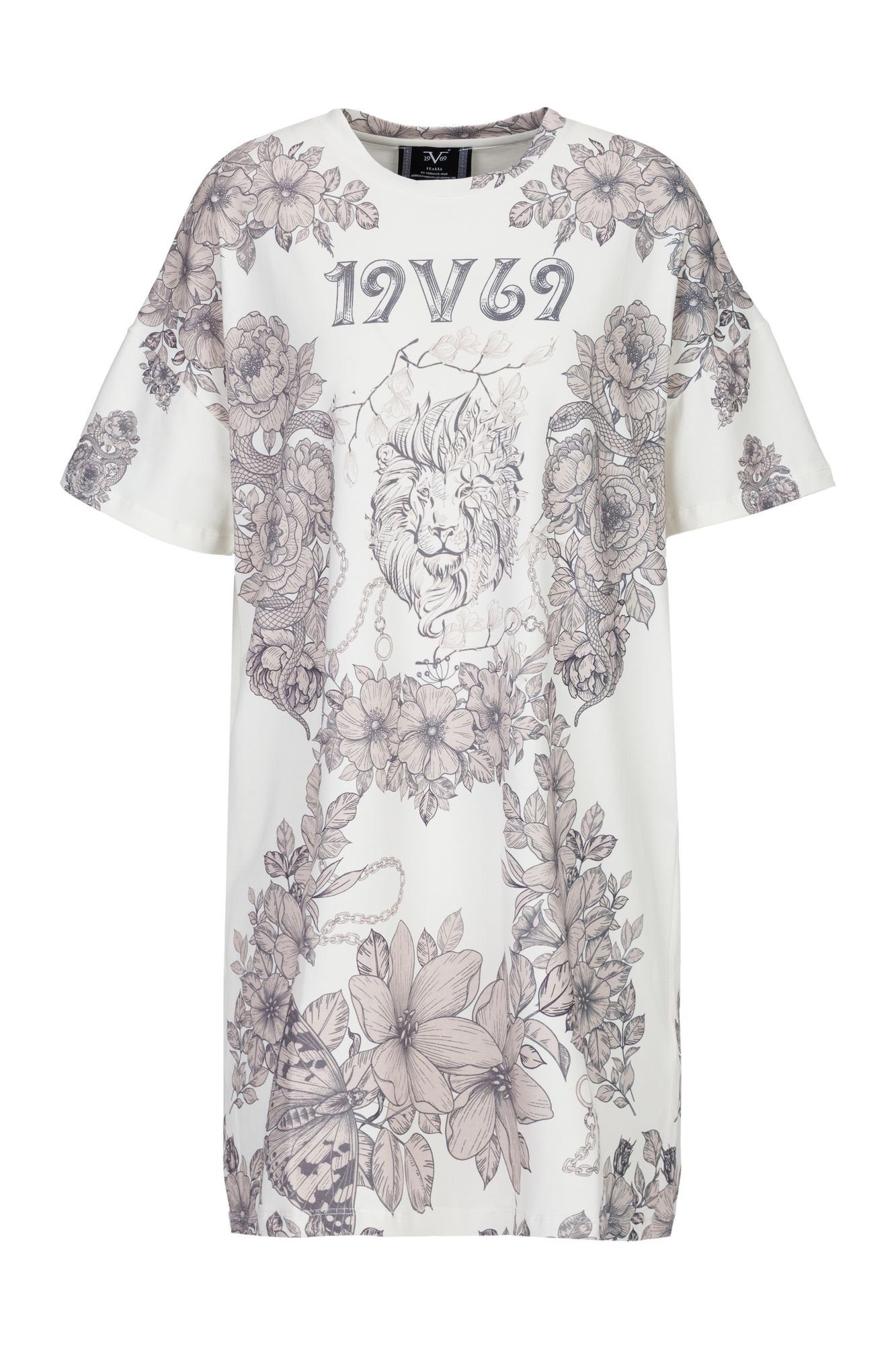 19V69 Italia by Versace Shirtkleid DAFNE Damen Shirtkleid mit Löwn- & Blumenprint (XS-XXL)