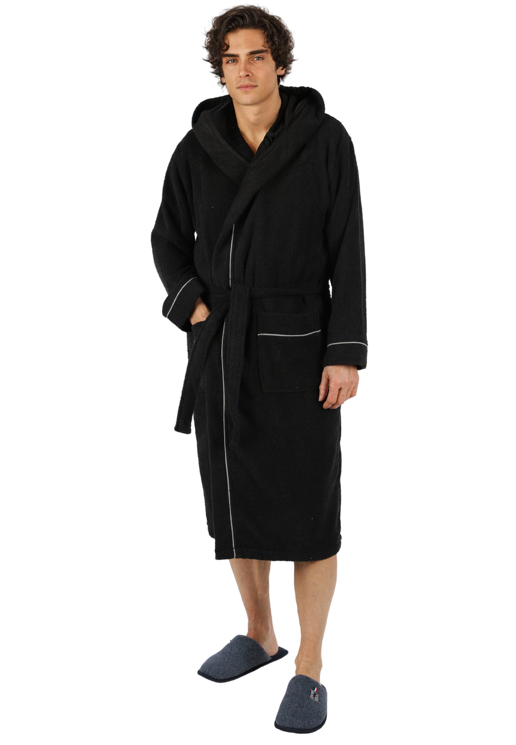 COFI 1453 Herrenbademantel Bademantel lang, Herren, mit Kapuze Frottee Saunamantel
