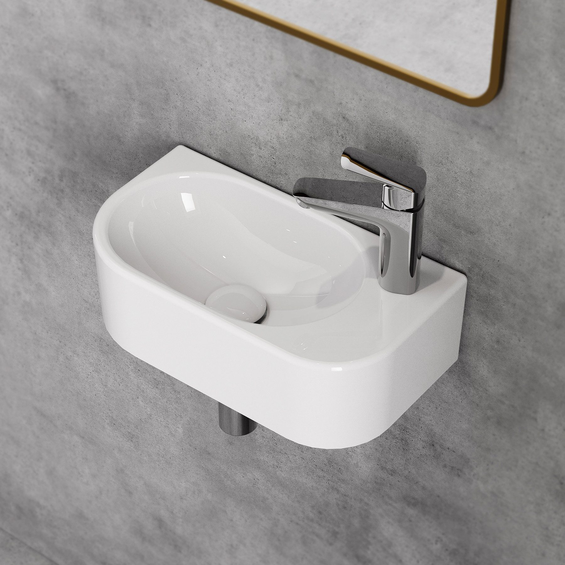 HOROW Waschbecken Hänge Waschbecken Kleines Oval für Gäste mit Hahnloch 41x22x11cm (für Badezimmer Gäste-WC, mit Hahnloch und Überlauf)